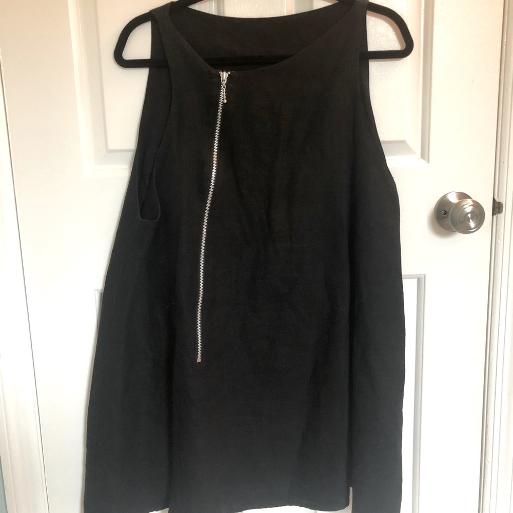 Black linen sleeveless Aline mini dress